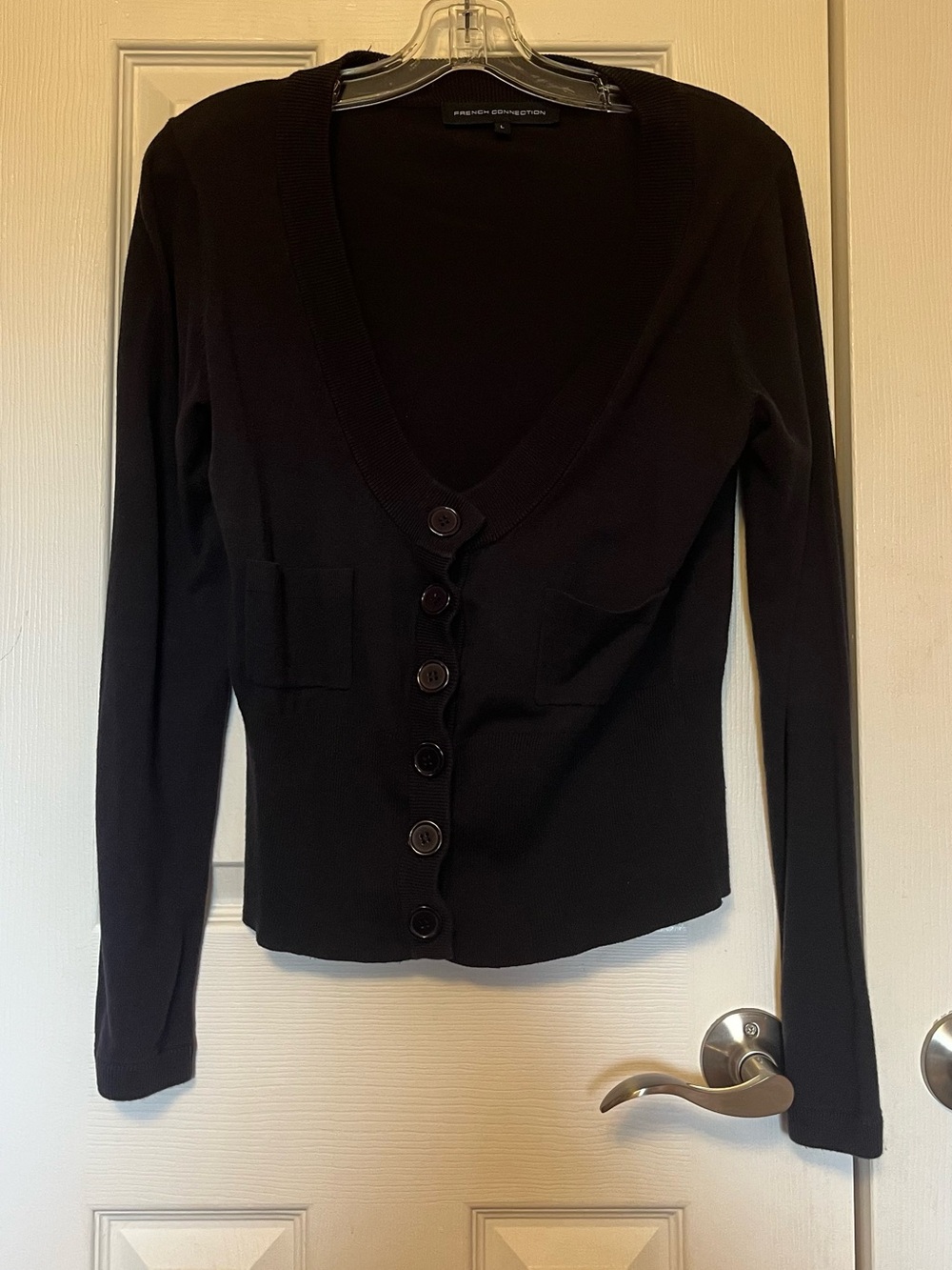 French Connection Black V-Neck Button-Down Top